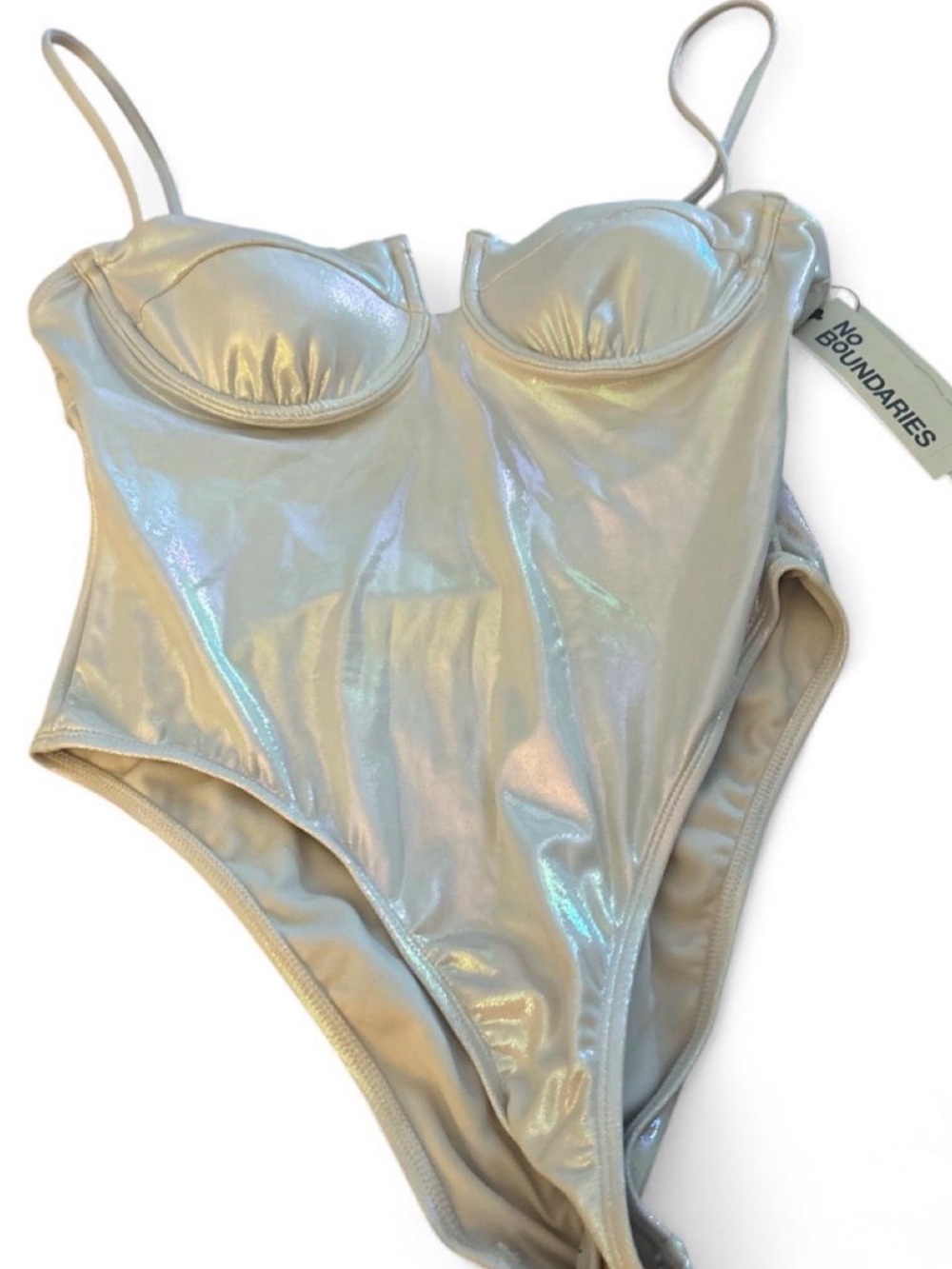 No Boundaries Iridescent Cream One-Piece Bodysuit
